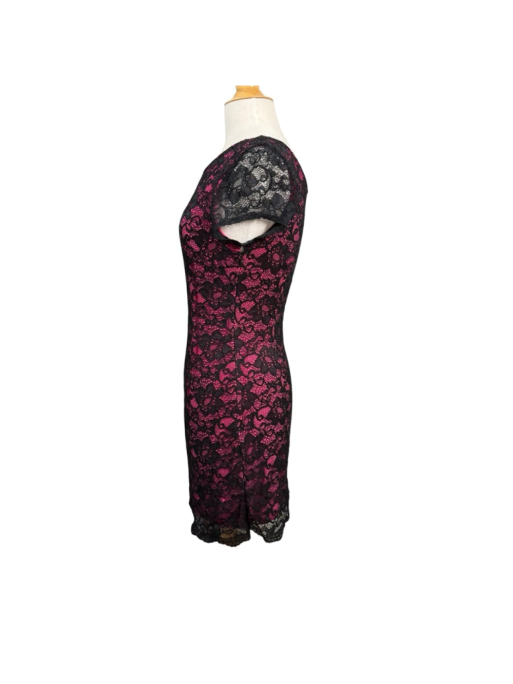 Women's Bebe Pink & Black Lace Short Sleeve Dress M - Picture 7 of 8